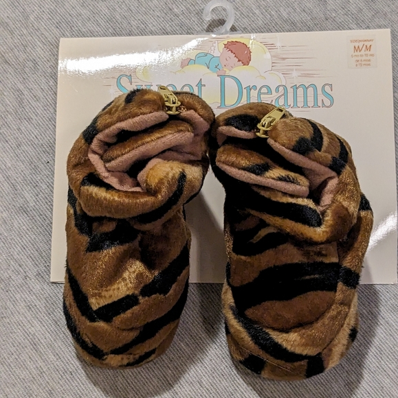 NEW Sweet Dreams Snuggies by Baby Deer Tiger Stripe Zip-up Booties Med 6-12m - Picture 3 of 9